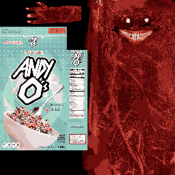 3D texture of a cereal box and a creature.
