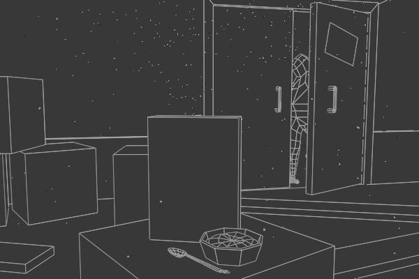 3D wireframe of an abandoned warehouse